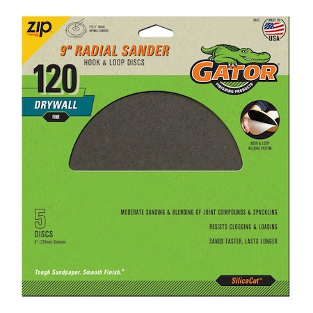 Gator Gator 9 in. CeraMax Grain Hook and Loop Drywall Sanding Disc 120 Grit Fine 5 pk 6442